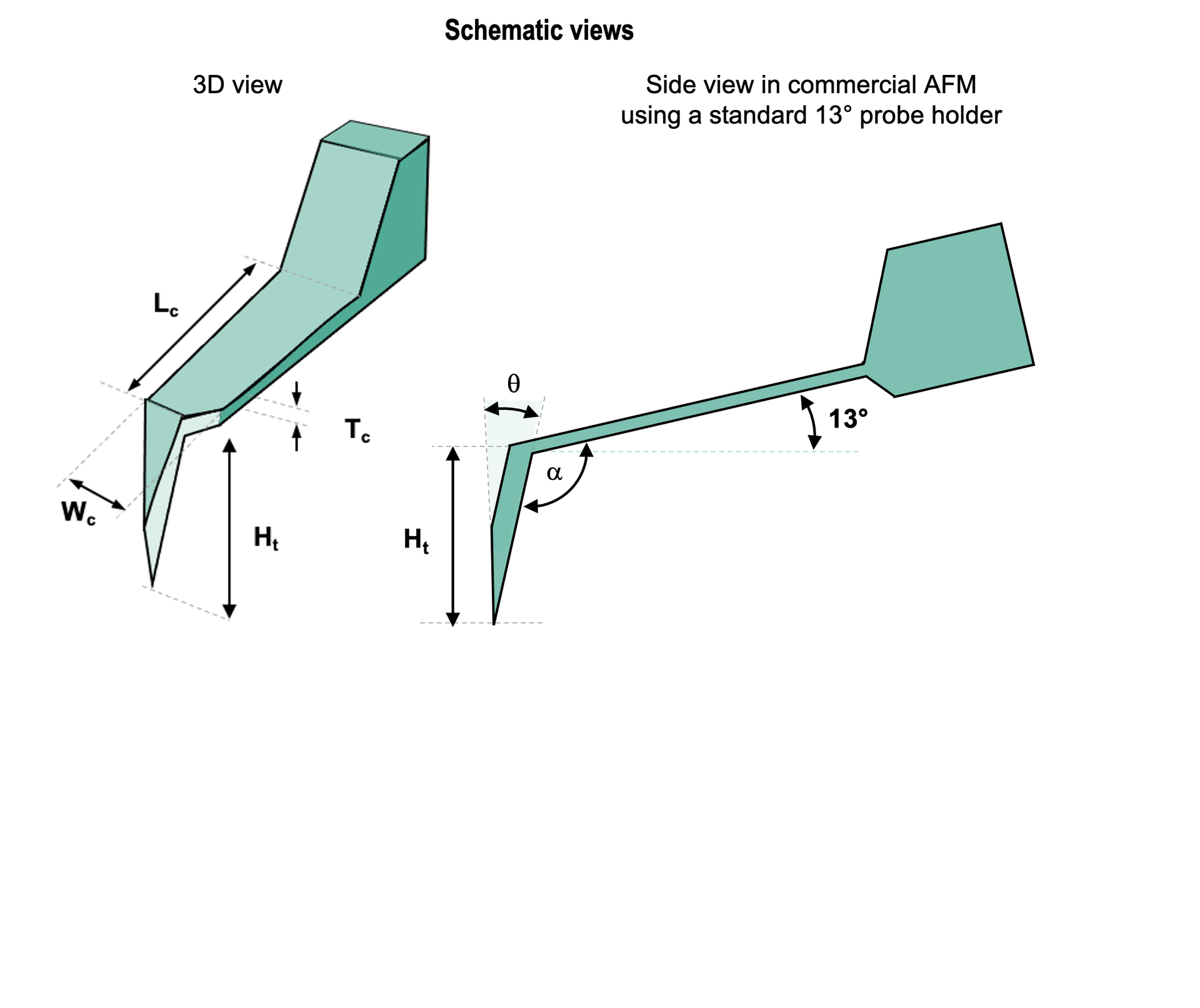 3D schematic of Vmicro LT040 Al-Si 30 AFM probe for tapping mode AFM measurements